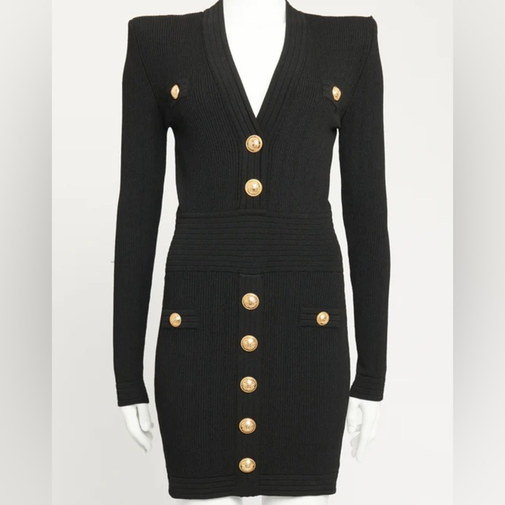 Unbranded Women’s V Neck Knit Dress-Black Size SM